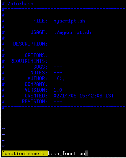 Vim Bash Plugin - Insert Function Header