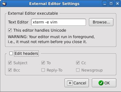 Vim External Editor Settings Window Vim External Editor Settings Window