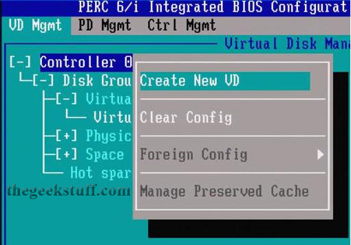 Create New VD Menu for DELL PowerEdge 840 Server
