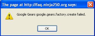 Google Gears google.gears.factory.create failed error message