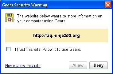 Google Gears Security Warning Message