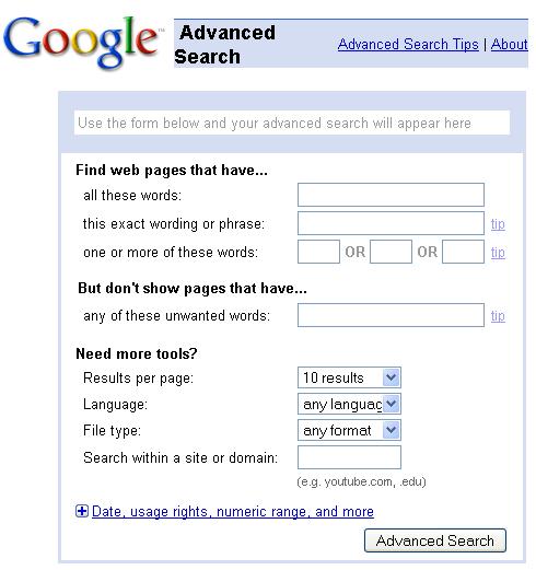 Google Advanced Search Page