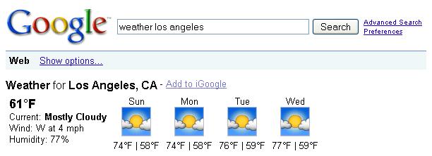 Google Weather Forecast for Local City