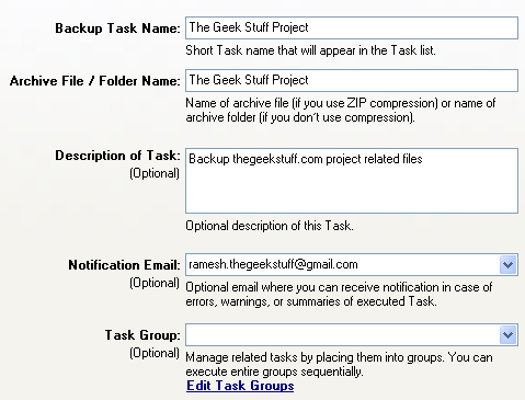 Fig: Windows XP Backup General tab