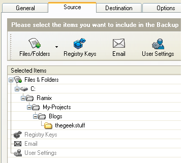 Fig: Backup Windows Vista - Select Source Directories