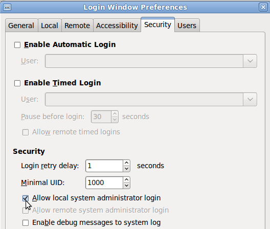 Ubuntu Login Window Preferences - Enable root login