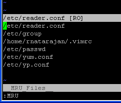 Fig: Vim Editor displaying "Recent Documents" List