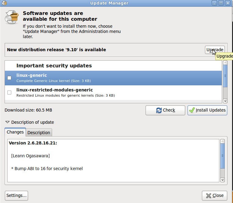 Ubuntu Karmic Koala - Upgrade Manager Ubuntu Karmic Koala - Upgrade Manager