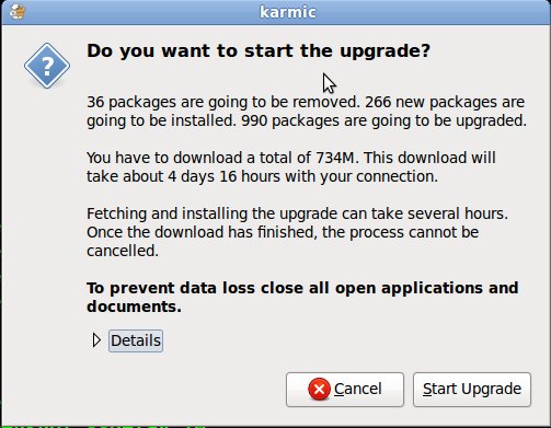 Ubuntu 9.10 Karmic Koala Upgrade Confirmation Ubuntu 9.10 Karmic Koala Upgrade Confirmation