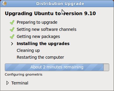 Installing the Updates for Upgrading Ubuntu 9.10 Installing the Updates for Upgrading Ubuntu 9.10