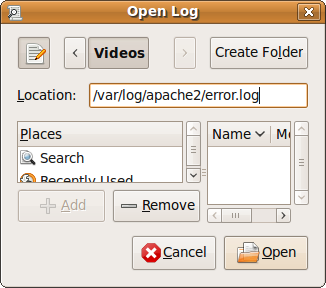 Ubuntu System Log Viewer - Open Custom Log File
