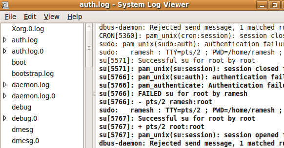 Ubuntu System Log Viewer User Interface