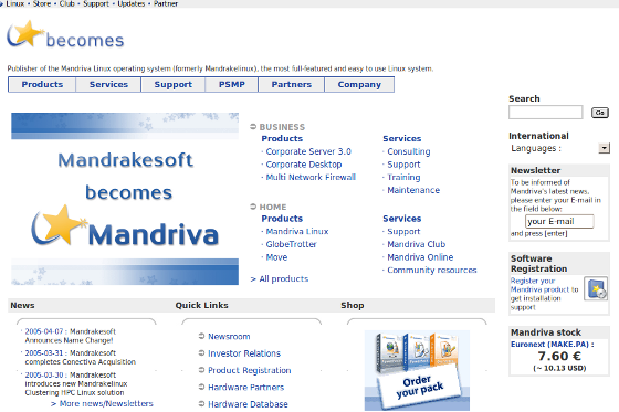 Mandriva 2005 Website