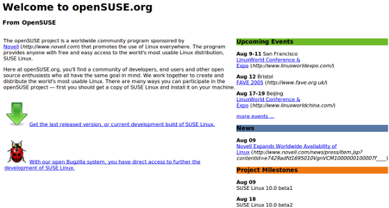 OpenSuse 2005 Website