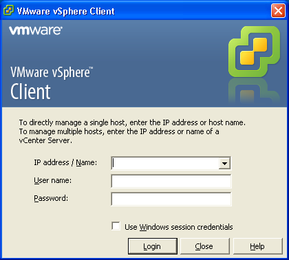 vSphere Client Login Screen
